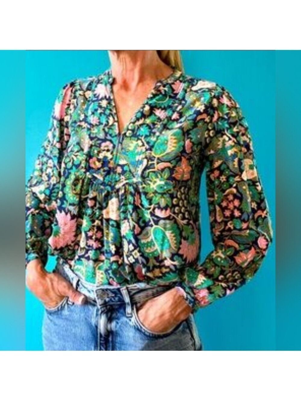 Loft Women's Multicolor Floral Long Sleeved Blouse, Size XS